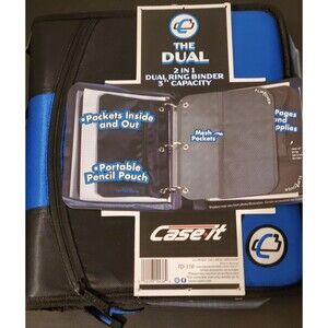 Case it The Dual 2-in-1 Dual Ring Binder 3" Capacity Blue/Black TD-110 - NEW